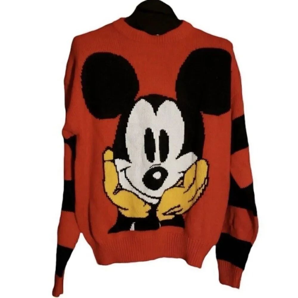 Vintage Disney Mickey Mouse Acrylic Knit Red Graphic Sweater 3X Mickey & Co.